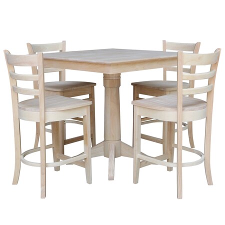 International Concepts 36 in. x 36 in. Square Top Pedestal Table  With 4 Counter Height Stools Set of 5 K-3636TP-27B-S6172-4